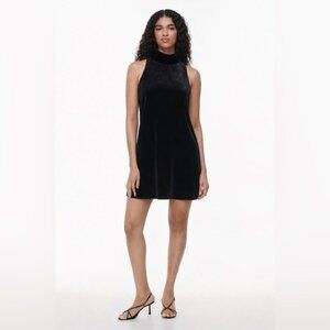 Aritzia Wilfred Velour Silk Blend Mini halter sleeveless Little Black Dress XS